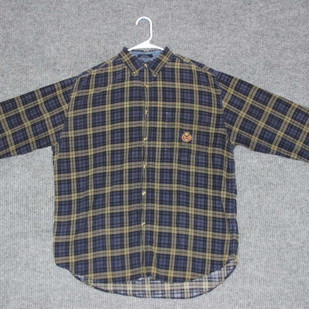 Ivy Crew Mens Plaid Flannel Corduroy Shirt Button Down Long Sleeve Cotton Size L